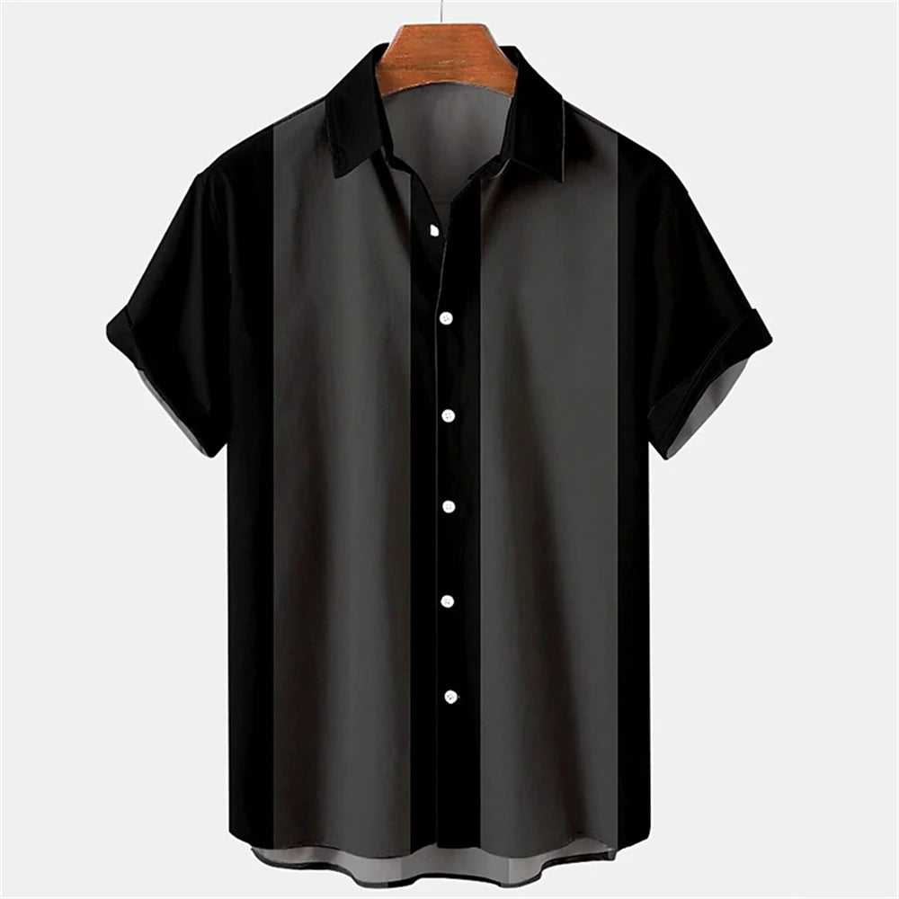 Summer New Casual Solid Color Panel Lapel Beach High Quality Top Men's Short Sleeve Shirt