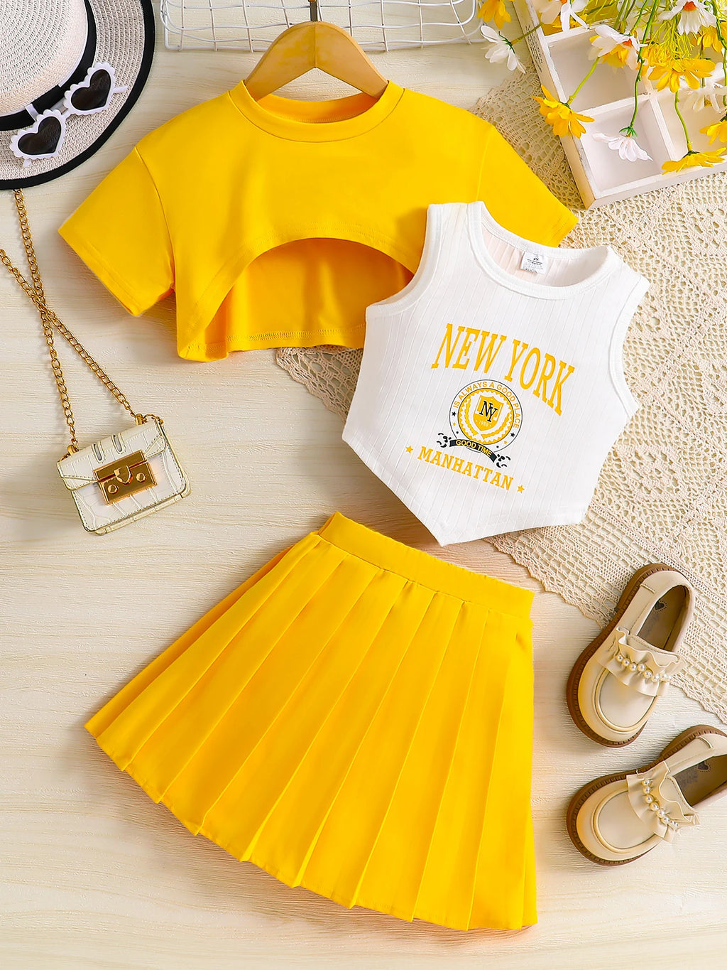 Summer girls' set, breathable and cool solid color