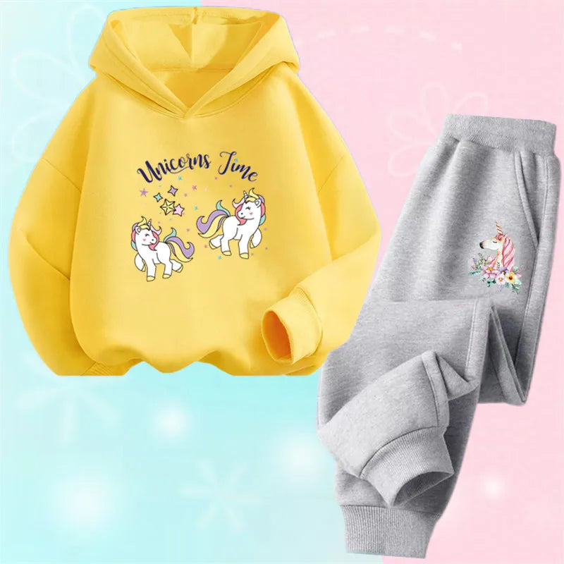 Girls Unicorn Sport Clothing Set Spring Fall Kids Fashion Tracksuit Hoody Sweatershirt Pants Outfit