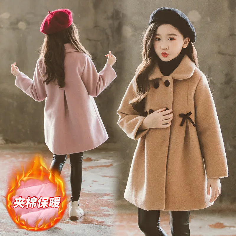 Girls Wool Coat Autumn Winter Korean Version Long Kids Jacket
