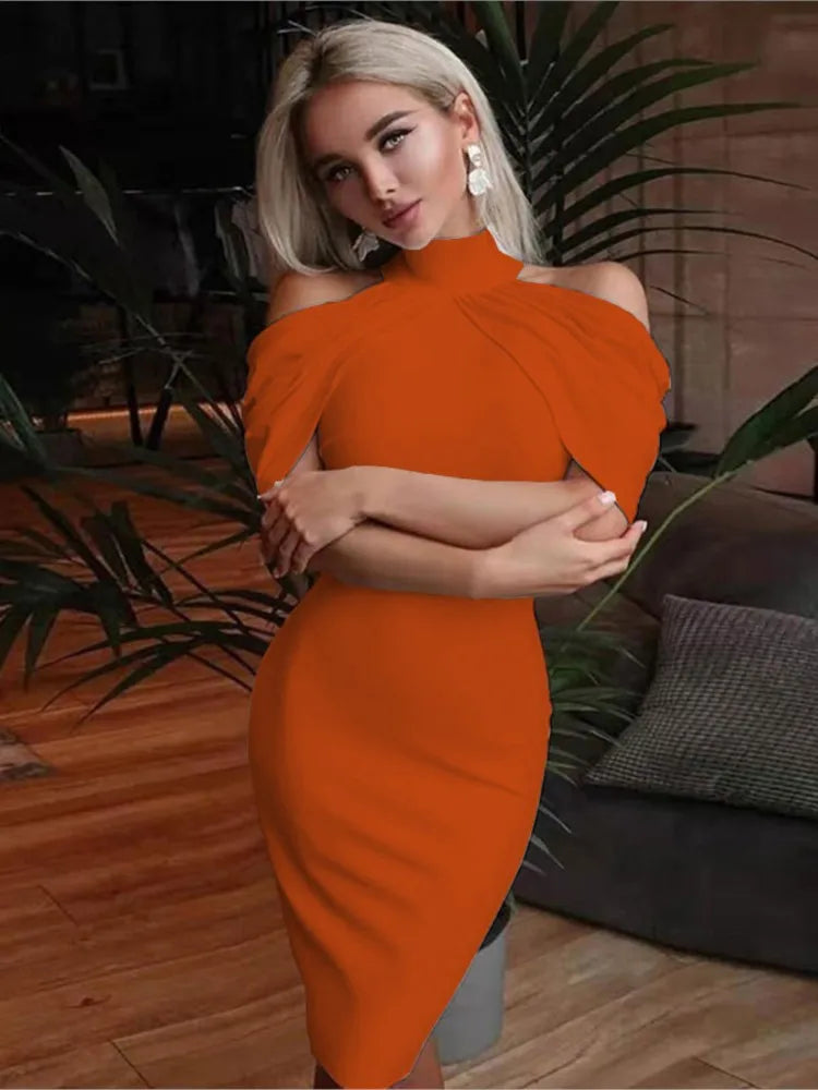Women Halter Neck Off Shoulder Package Hip Bodycon Elegant Temperament Ladies Party Dress