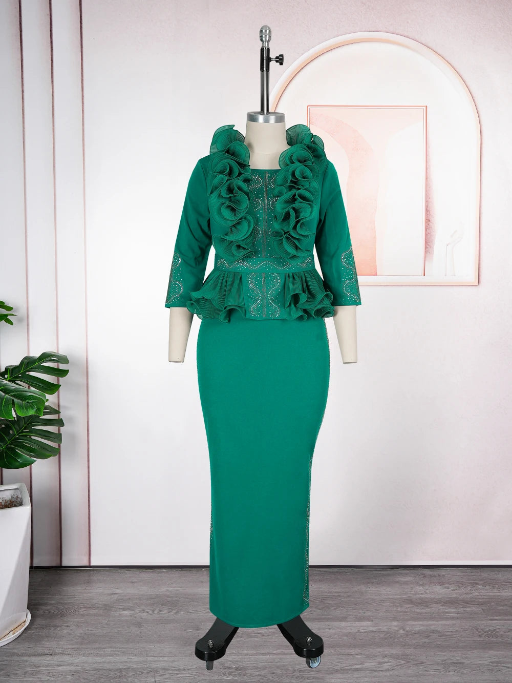 Elegant African Dresses for Women Plus Size Ruffle Evening Party Long Dress