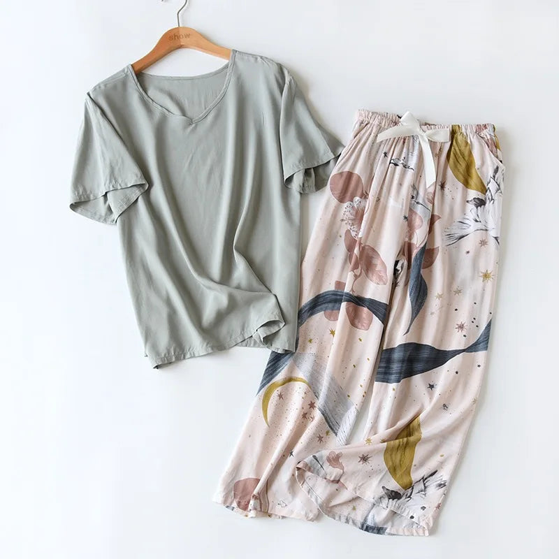 Summer Women's Pajamas Thin Section Short-Sleeved Floral Print