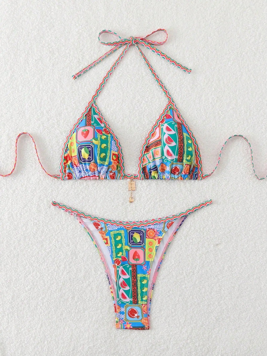 Sexy Tropical Print Bikini Set Women Halter Push Up Bra