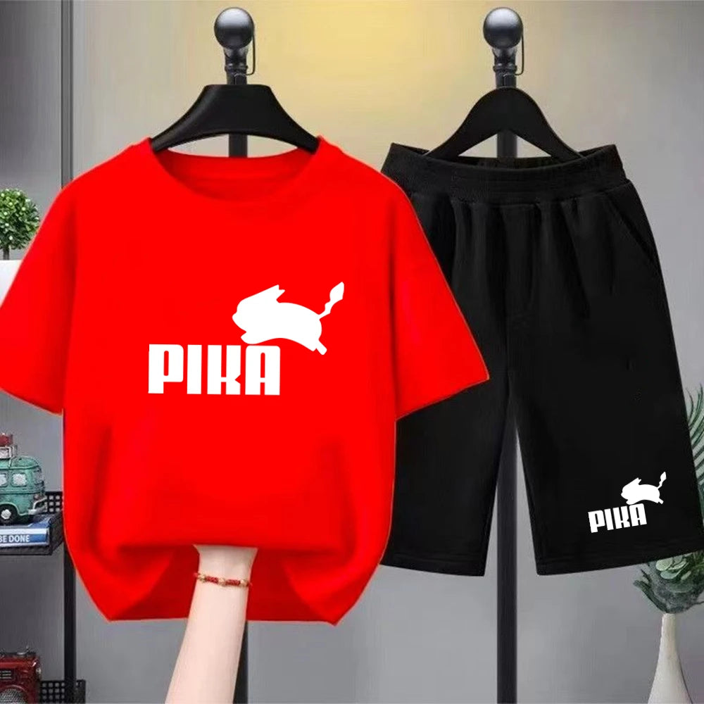 Summer Boy Girls red Casual T Shirt Sets