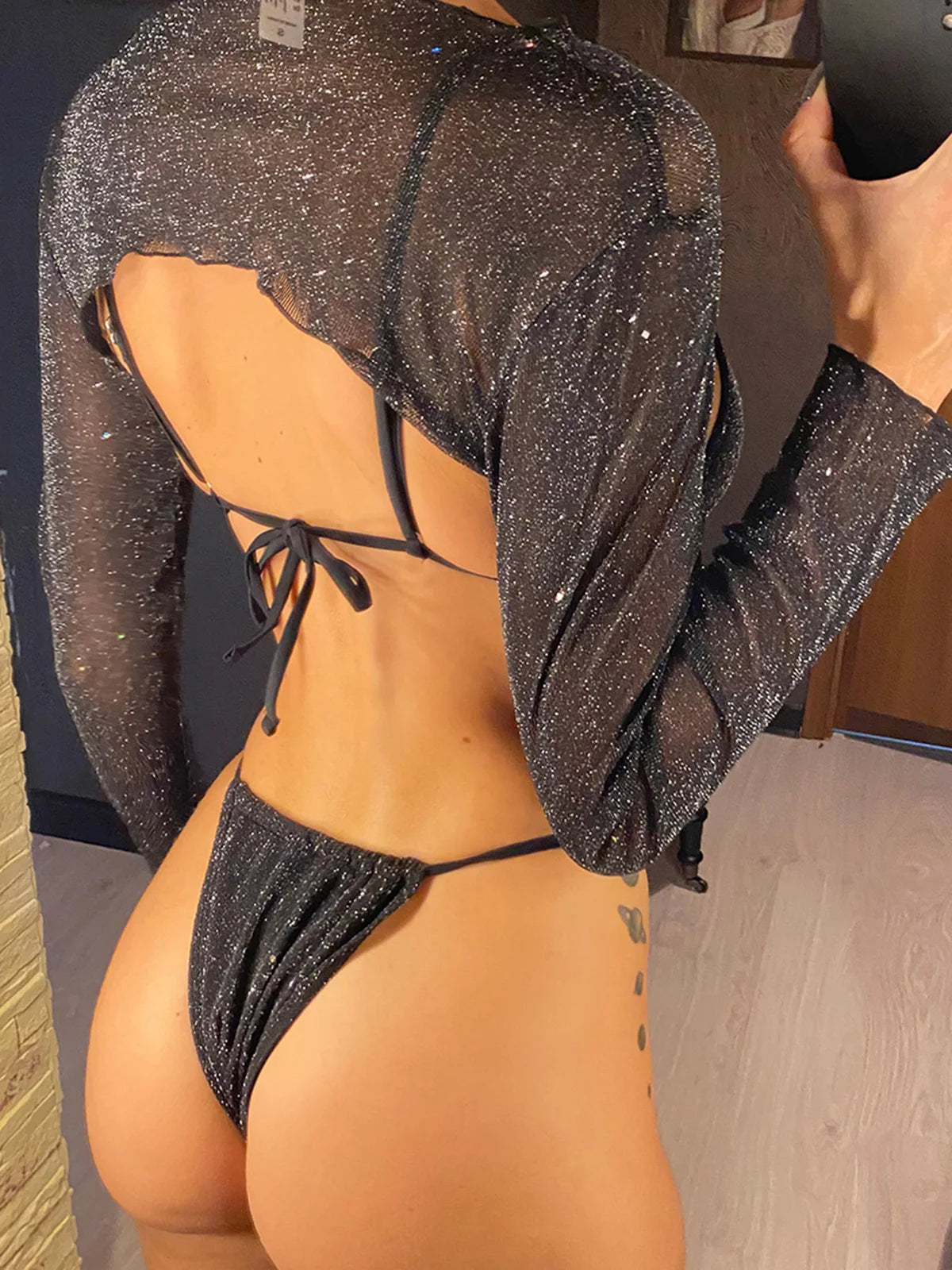 Sexy With Long Sleeves Cover Bling Bikini Female Swimsuit Women Set