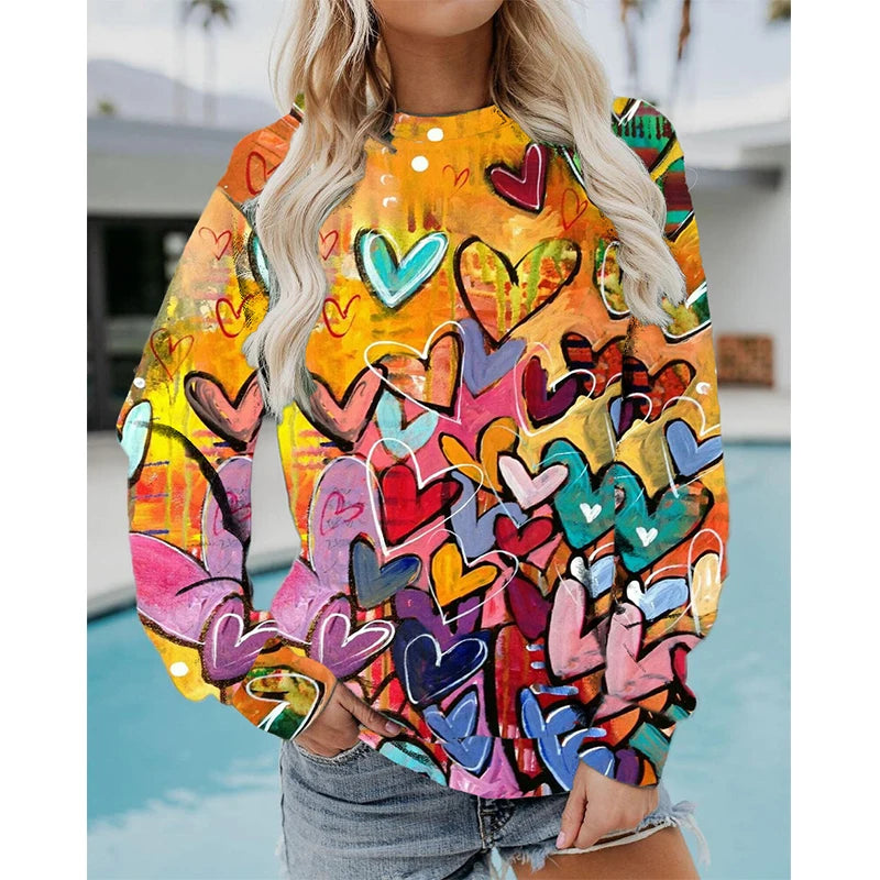 Colorful Heart Pattern Graffiti Art Love 3D Print Sweatshirts Women