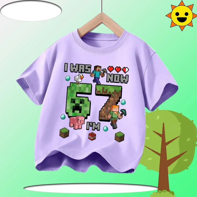 Boys' Sports Shirt Girls' Casual Top Summer Short Sleeve Personalized Cartoon Print