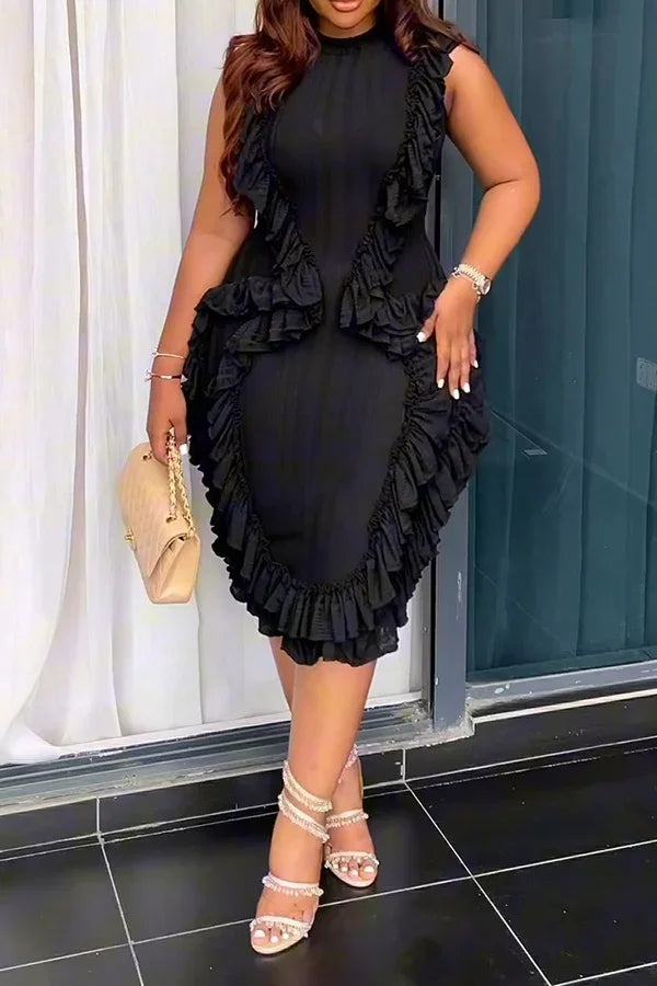 Women Plus Size Skinny Dress Round Neck