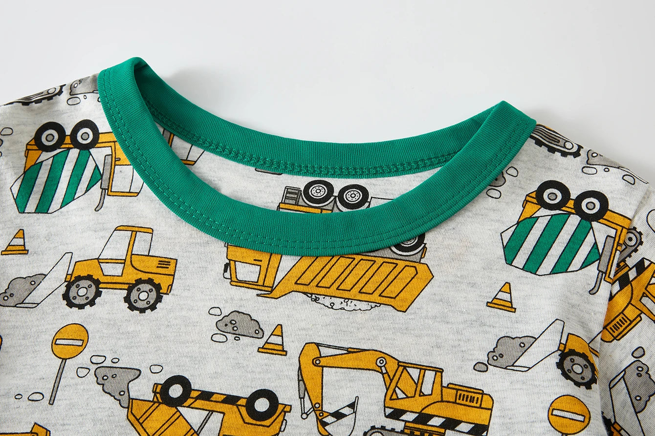 Pajamas Set for Boys 100% Cotton Full Print Excavator Kids Pjs