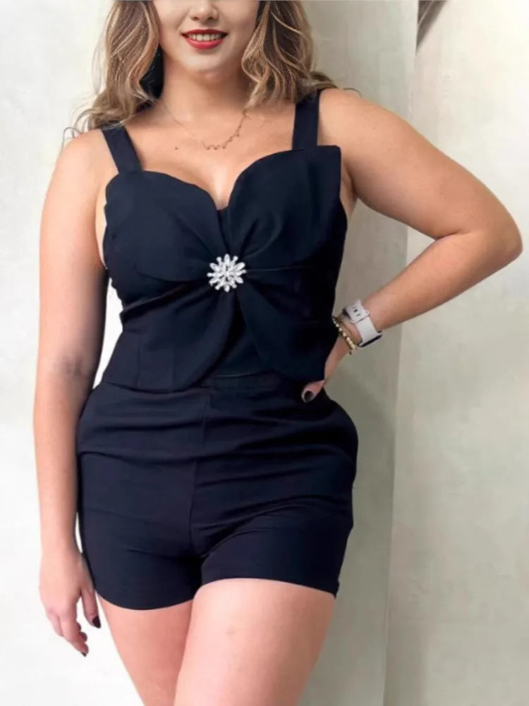 Women Fashion White Black Casual Sleeveless Tank Top Two Piece Sets