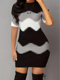 Plus Size Casual Dress Women's Large-Color Block Striped Print Long-Sleeves