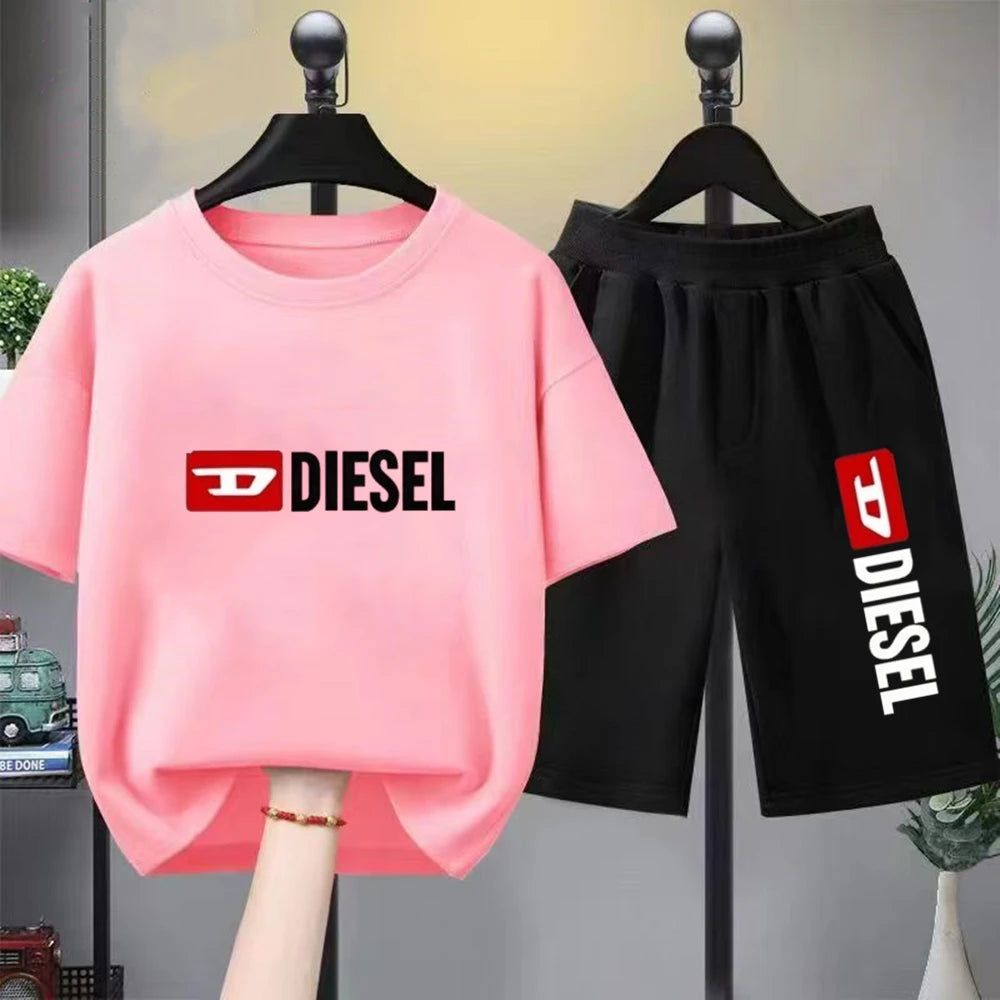 Children T-shirt+bottom wear Age 3-12 Girls boy Set black 2pcs