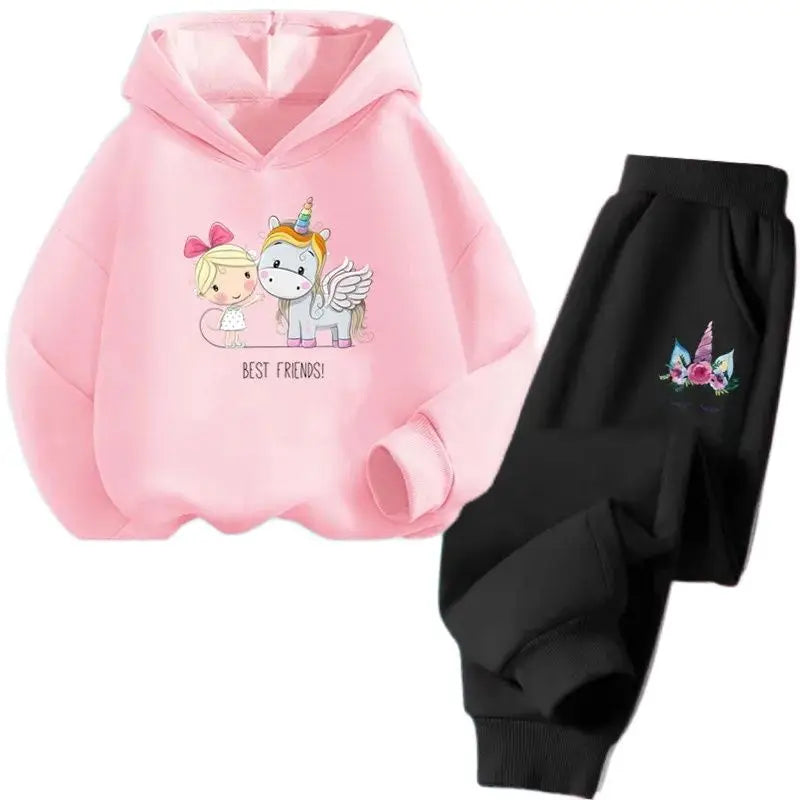 Girls Unicorn Sport Clothing Set Spring Fall Kids Fashion Tracksuit Hoody Sweatershirt Pants Outfit