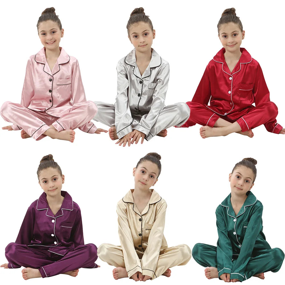 Girls Satin Silk Pajamas Sets for Kids Toddler