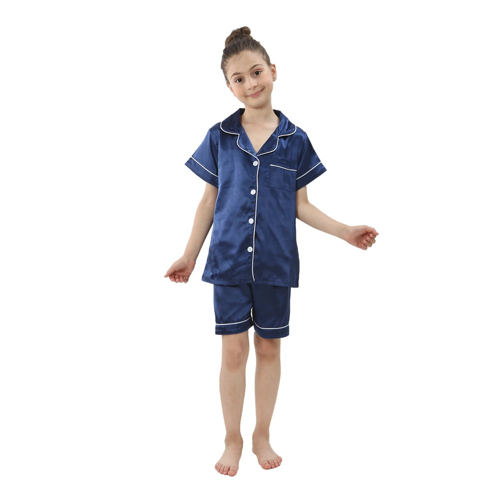 Girls Satin Silk Pajamas Sets for Kids Toddler
