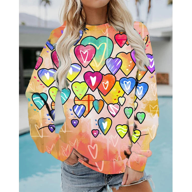 Colorful Heart Pattern Graffiti Art Love 3D Print Sweatshirts Women