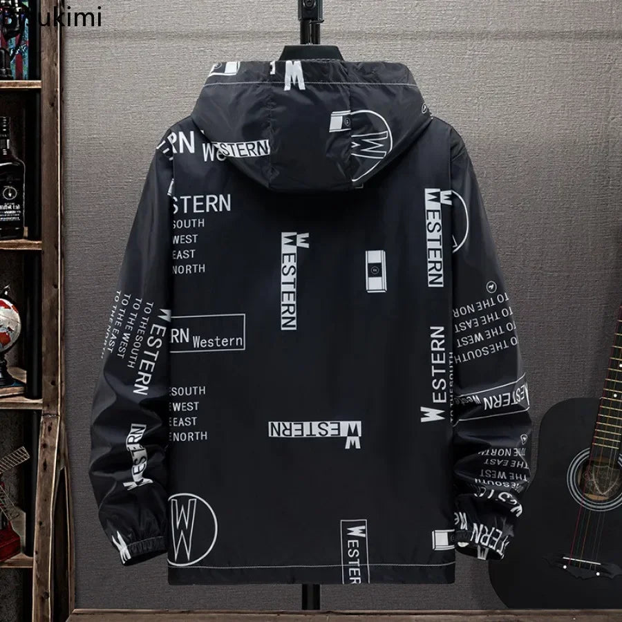 New Men's Lightweight Hooded Jacket Anti-UV Breathable Coats Letter Print