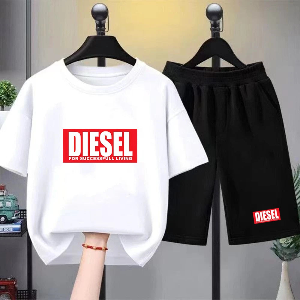 Children T-shirt+bottom wear Age 3-12 Girls boy Set black 2pcs