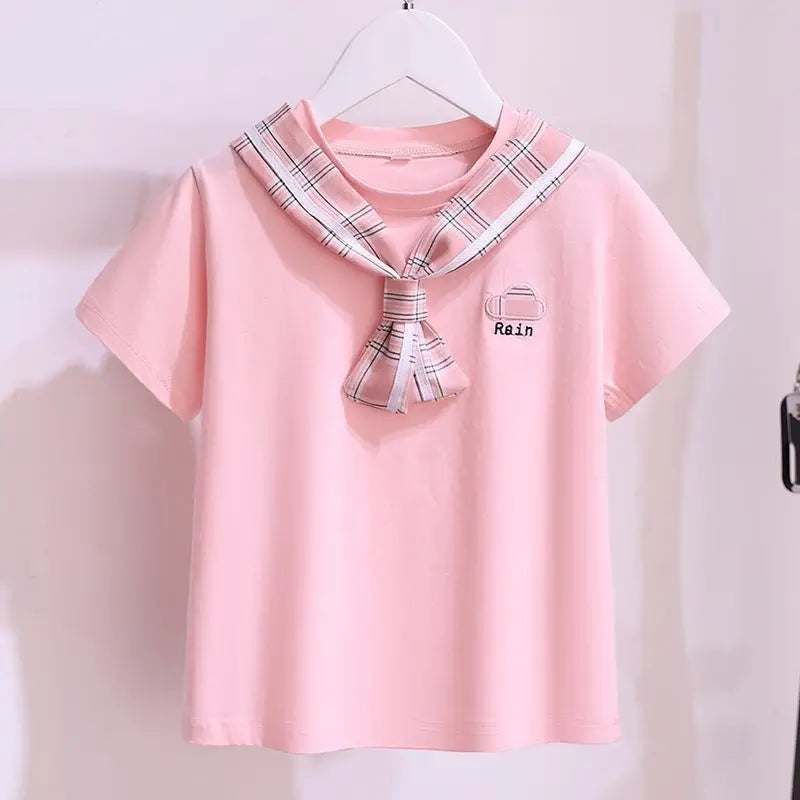 Girls Fashion JK Uniform Set College Style Plaid Pleated Skirt 2PCS Kids
