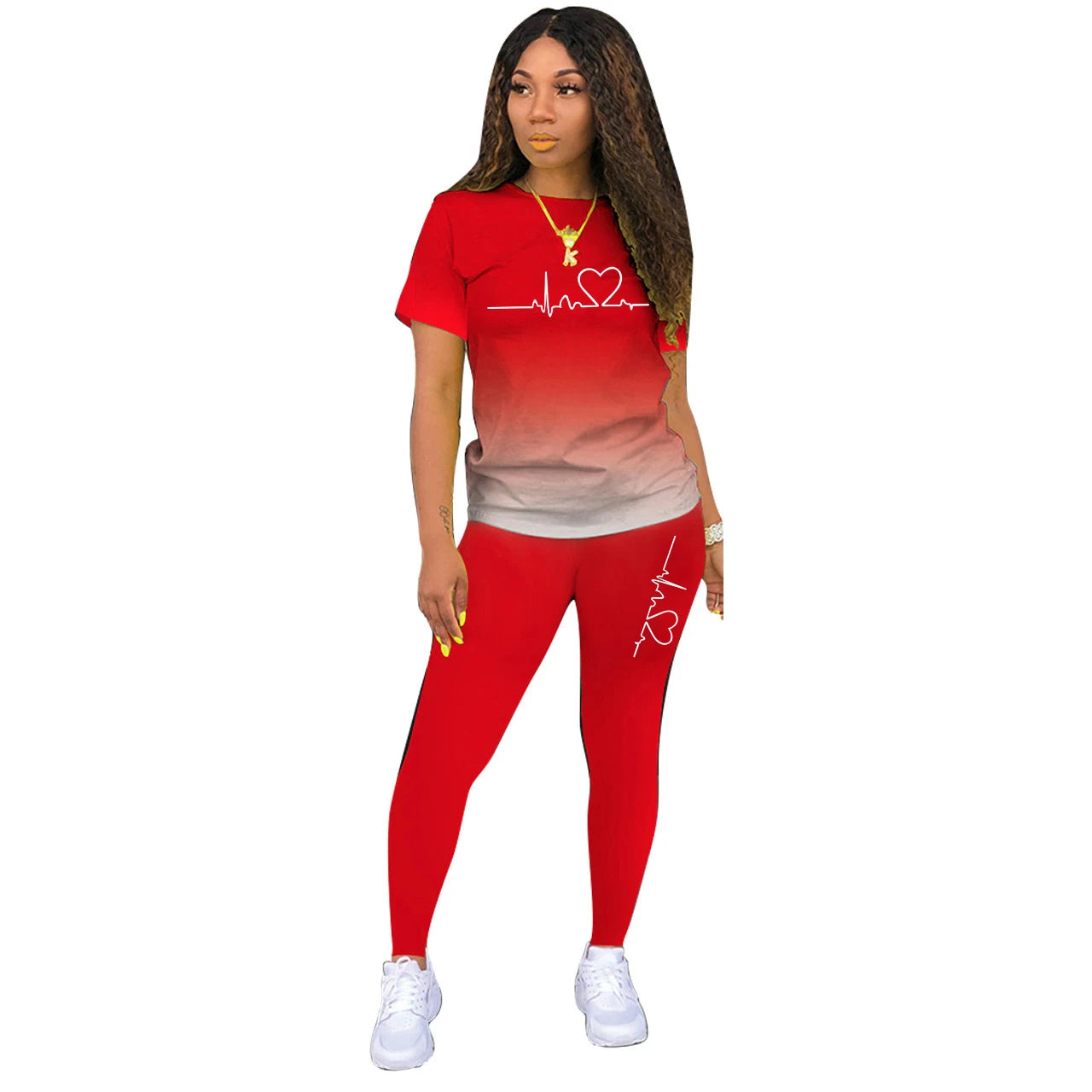 Summer Women Fashion Print Clothes T-shirt and Pants Suit