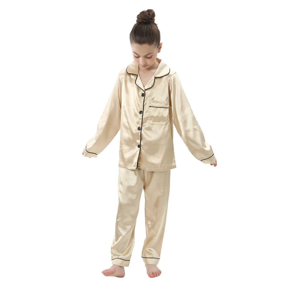 Girls Satin Silk Pajamas Sets for Kids Toddler