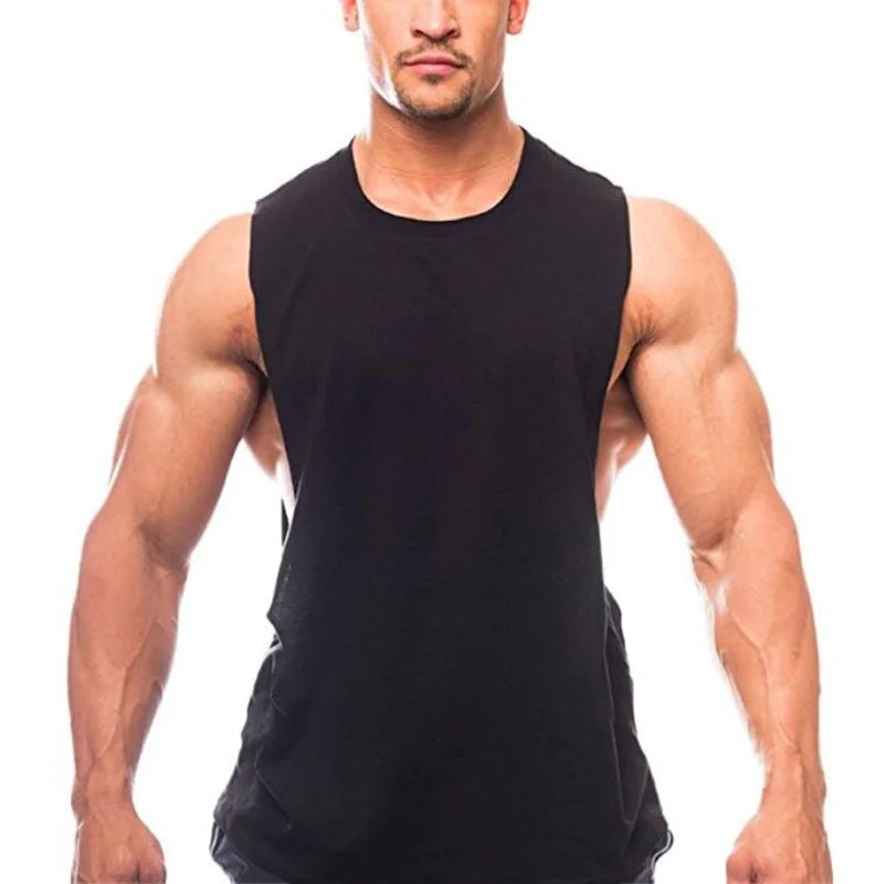 Gym Clothing Men Sides Cut Off T-shirts Dropped Armholes Tank Tops