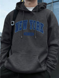 New York Usa Est.1624 Printing Mens Sweatshirts Winter Pocket Hoodies Fashion Fleece Warm Loose Streetwears Casual Men'S Clothes