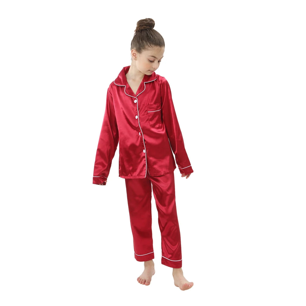 Girls Satin Silk Pajamas Sets for Kids Toddler