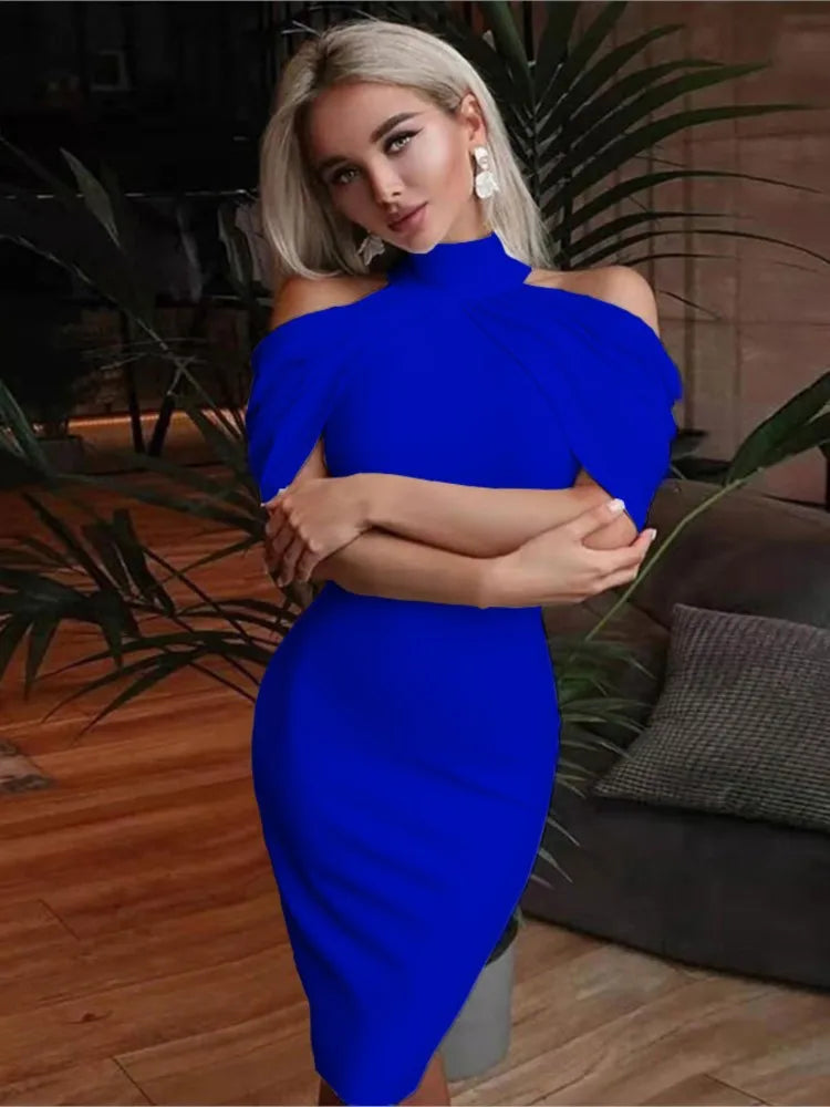 Women Halter Neck Off Shoulder Package Hip Bodycon Elegant Temperament Ladies Party Dress