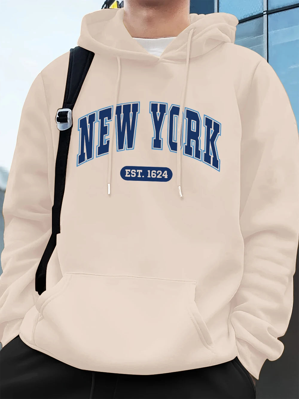New York Usa Est.1624 Printing Mens Sweatshirts Winter Pocket Hoodies Fashion Fleece Warm Loose Streetwears Casual Men'S Clothes
