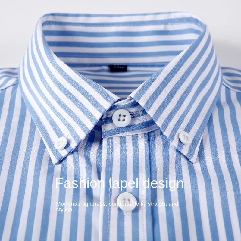 2024 Spring New Stretch Long Sleeve Shirt Men's Striped Korean Slim Shirt Business Casual No-Iron Comfortable Men's Clothing