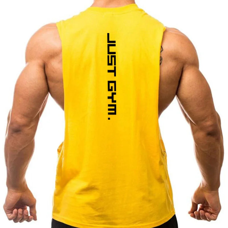 Gym Clothing Men Sides Cut Off T-shirts Dropped Armholes Tank Tops