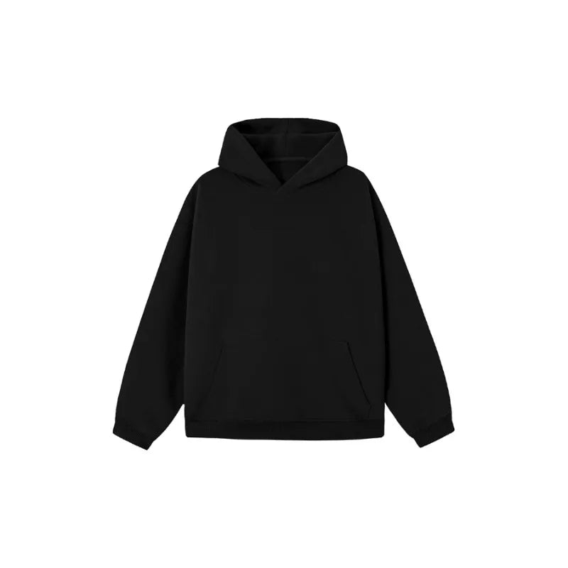 Men's casual hoodie black solid color loose version plus size fashion