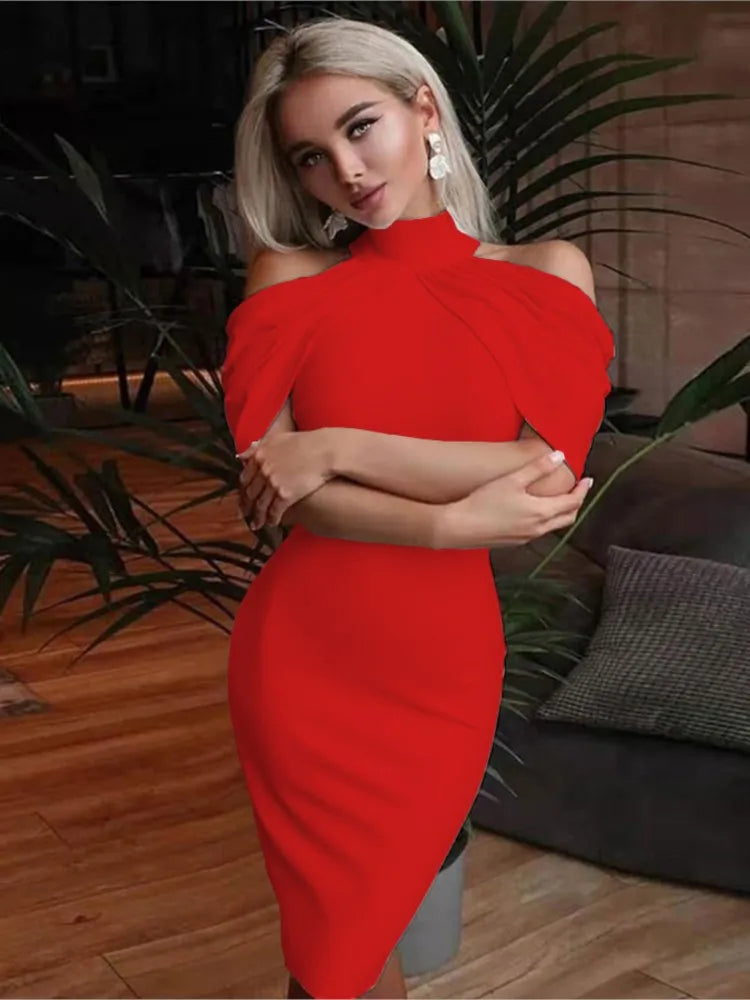 Women Halter Neck Off Shoulder Package Hip Bodycon Elegant Temperament Ladies Party Dress