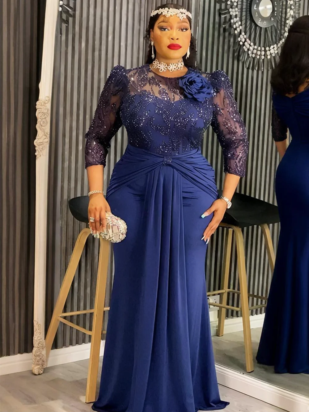 Plus Size African Party Dresses for Women Dashiki Sequin Sexy Bodycon