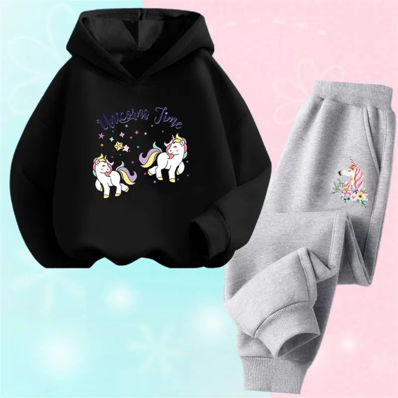 Children's Cute Owl Hoodie And Pants Set Toddler Girls Clothing Spring Autumn Print Sports Tracksuit Age 3-14