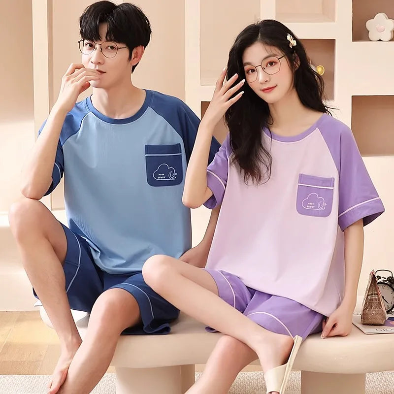 Giraffe Cartoon Cute Sleepwear For Couples Summer Shorts Pajamas Set Men and Women Home Clothes pijama masculino pyjama