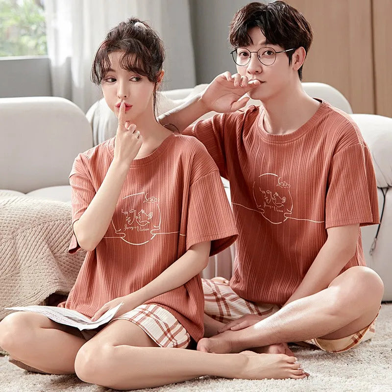 Giraffe Cartoon Cute Sleepwear For Couples Summer Shorts Pajamas Set Men and Women Home Clothes pijama masculino pyjama