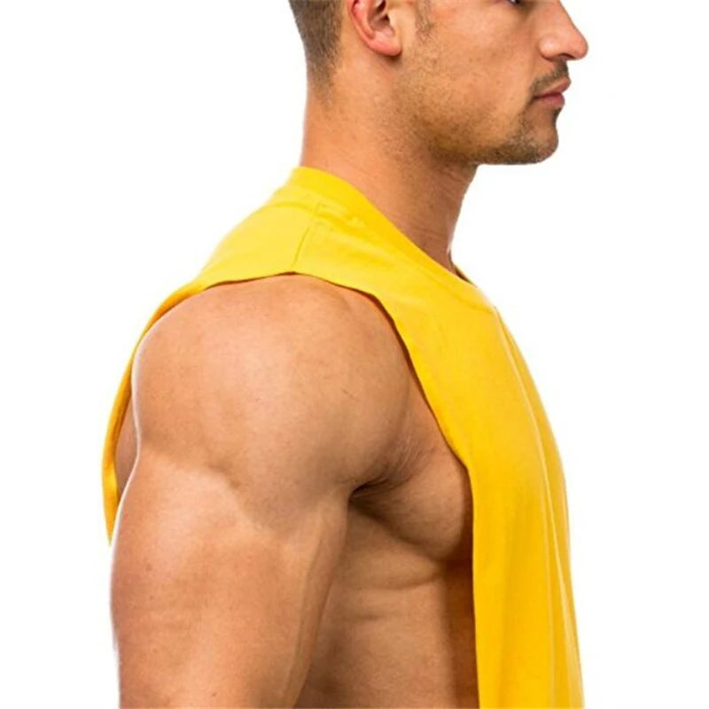 Gym Clothing Men Sides Cut Off T-shirts Dropped Armholes Tank Tops