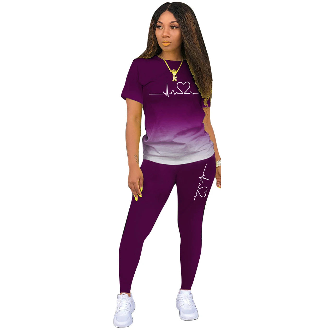 Summer Women Fashion Print Clothes T-shirt and Pants Suit