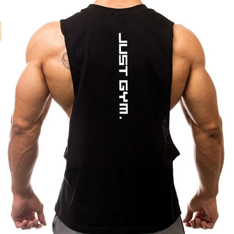 Gym Clothing Men Sides Cut Off T-shirts Dropped Armholes Tank Tops