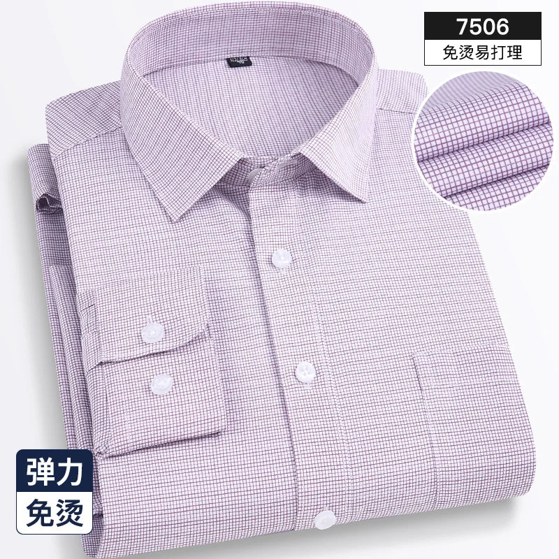 2024 Spring New Stretch Long Sleeve Shirt Men's Striped Korean Slim Shirt Business Casual No-Iron Comfortable Men's Clothing