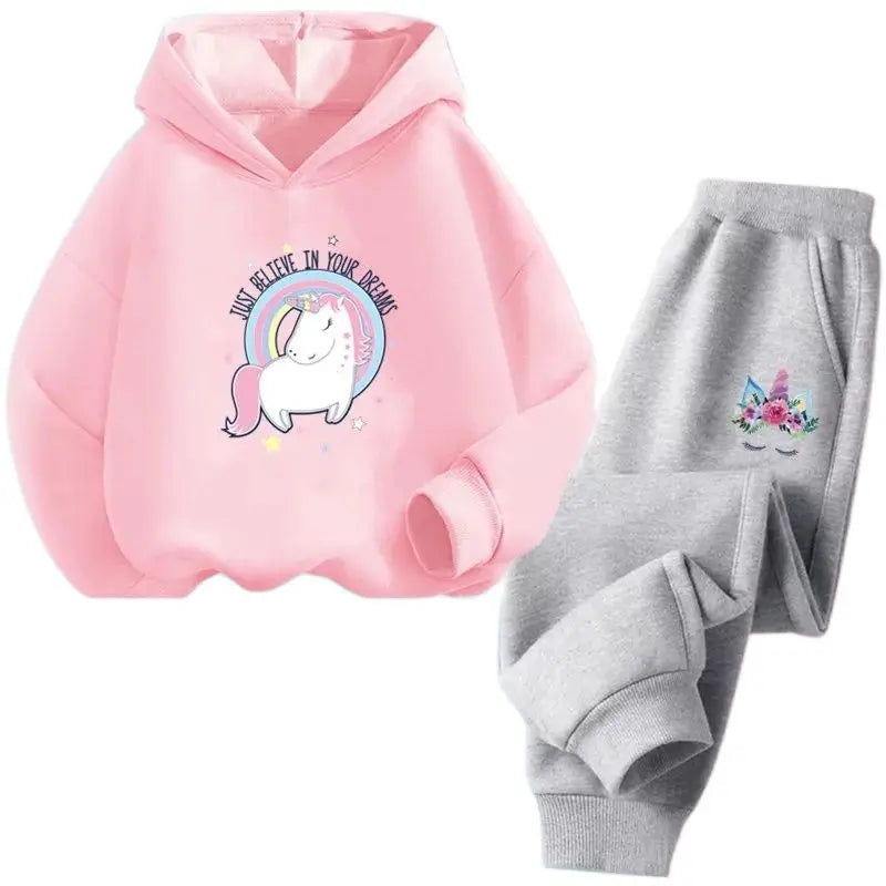 Girls Unicorn Sport Clothing Set Spring Fall Kids Fashion Tracksuit Hoody Sweatershirt Pants Outfit