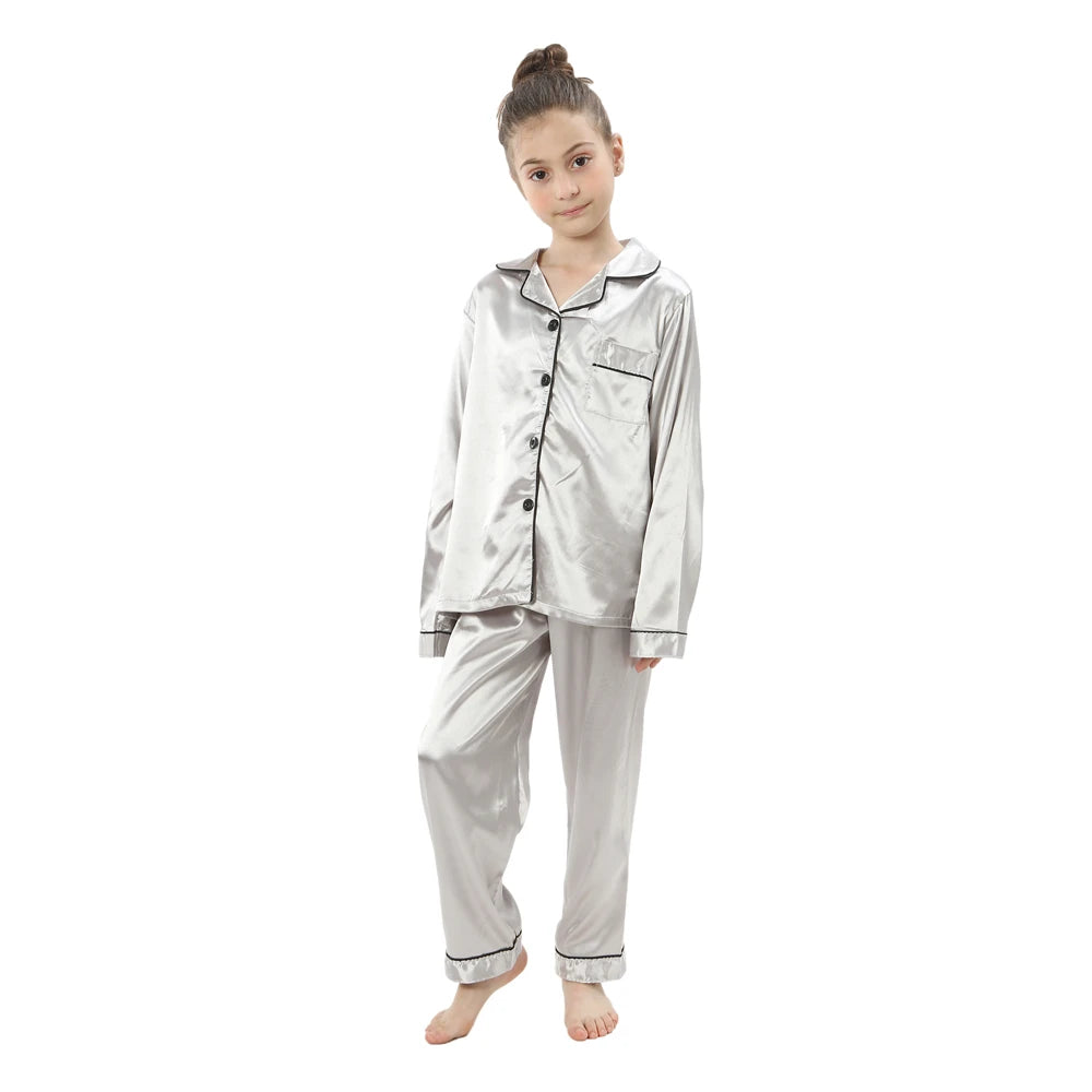 Girls Satin Silk Pajamas Sets for Kids Toddler