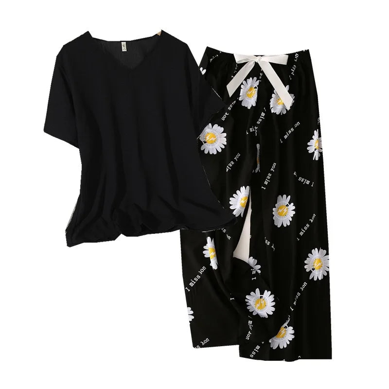 Summer Women's Pajamas Thin Section Short-Sleeved Floral Print