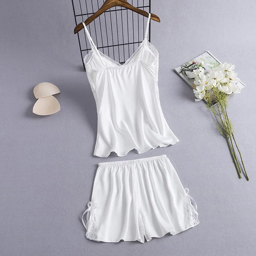 2 Pieces Cami&Shorts Sleep Set Women Pajamas Suit Sexy Lace Home Clothes V-Neck Sleepwear Lounge Wear Summer Nightwear