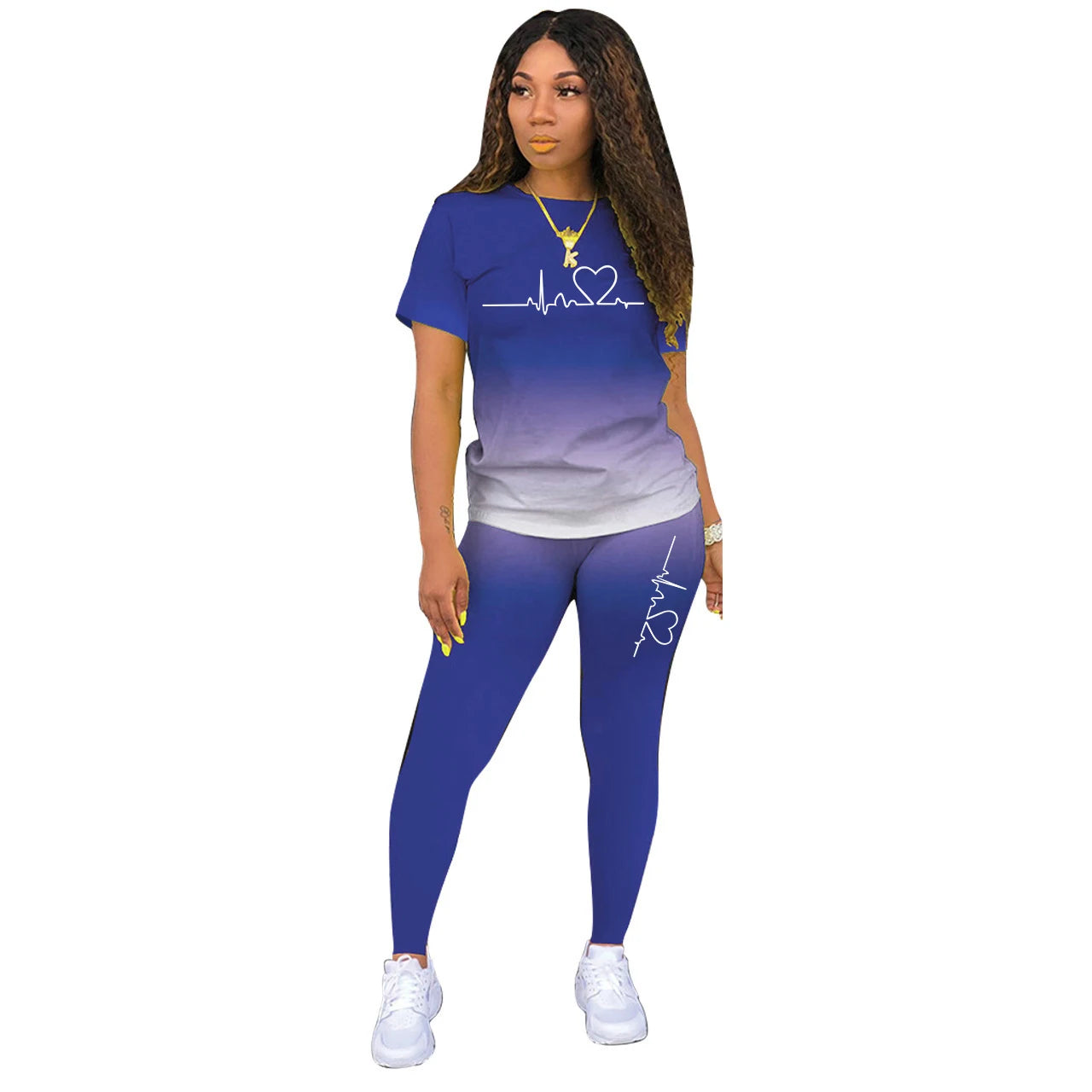 Summer Women Fashion Print Clothes T-shirt and Pants Suit