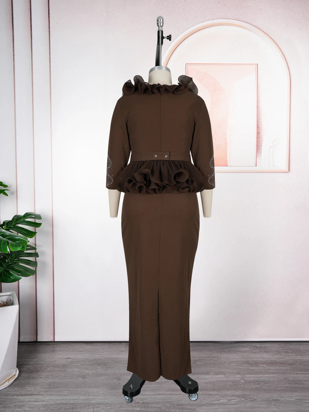 Elegant African Dresses for Women Plus Size Ruffle Evening Party Long Dress