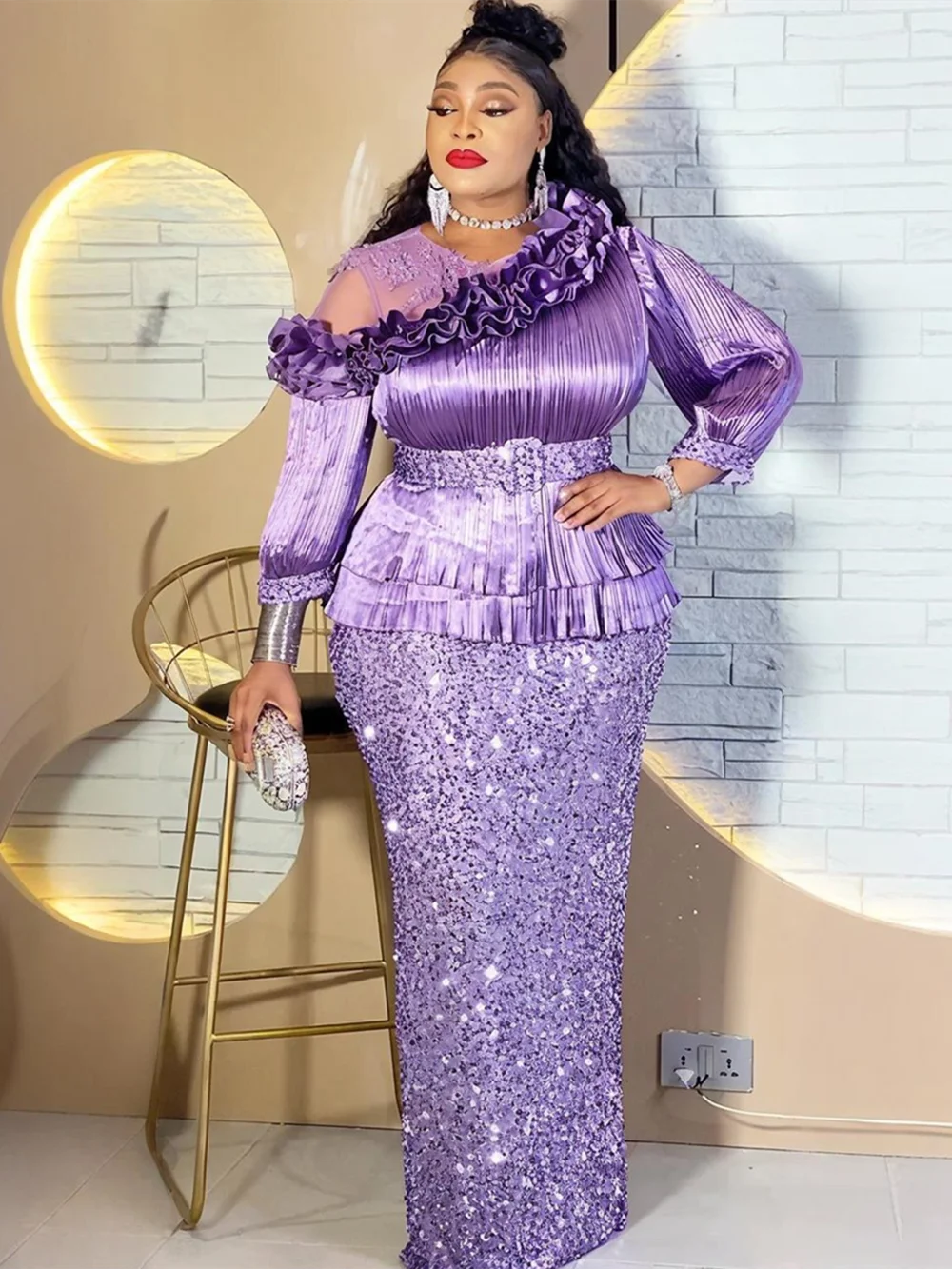 Plus Size African Party Dresses for Women Dashiki Sequin Maxi Long Dress Elegant